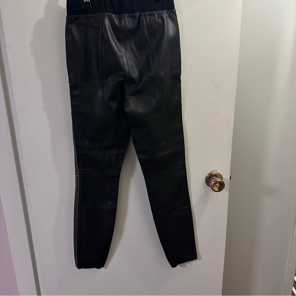 Designer Leather Cigarette Pants Gold Side Panel Pam & Gela Small Womens NWT - Picture 3 of 9